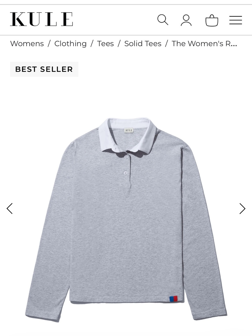 KULE Heather Gray Long Sleeve Rugby top with White Contrast Collar
